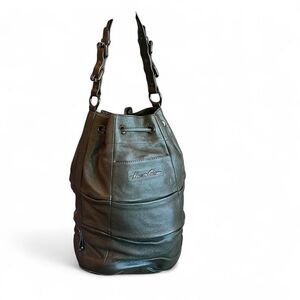 Kenneth Cole Olive Green Leather Bucket Bag